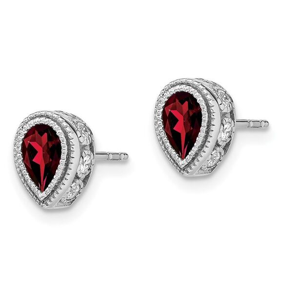 14k White Gold Pear Garnet & Diamond Earrings